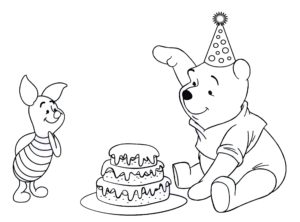 דף צביעה פו הדוב עם עוגה