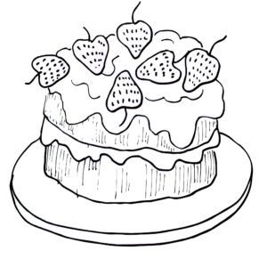 דף צביעה עוגה עם תותים