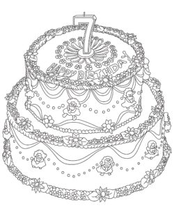 דף צביעה עוגה ליום הולדת שבע שנים