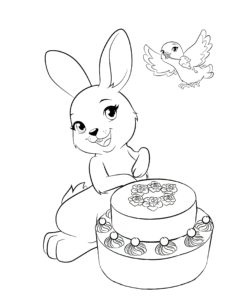 דף צביעה ארנב עם עוגה