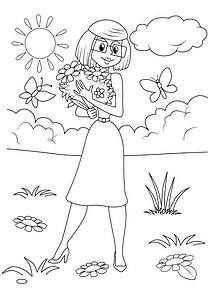 דף צביעה אמא עם פרחים