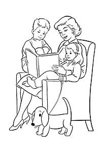 דף צביעה אמא קוראת ספר לילדים