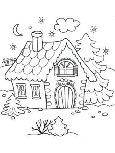 דף צביעה בית ביער בחורף