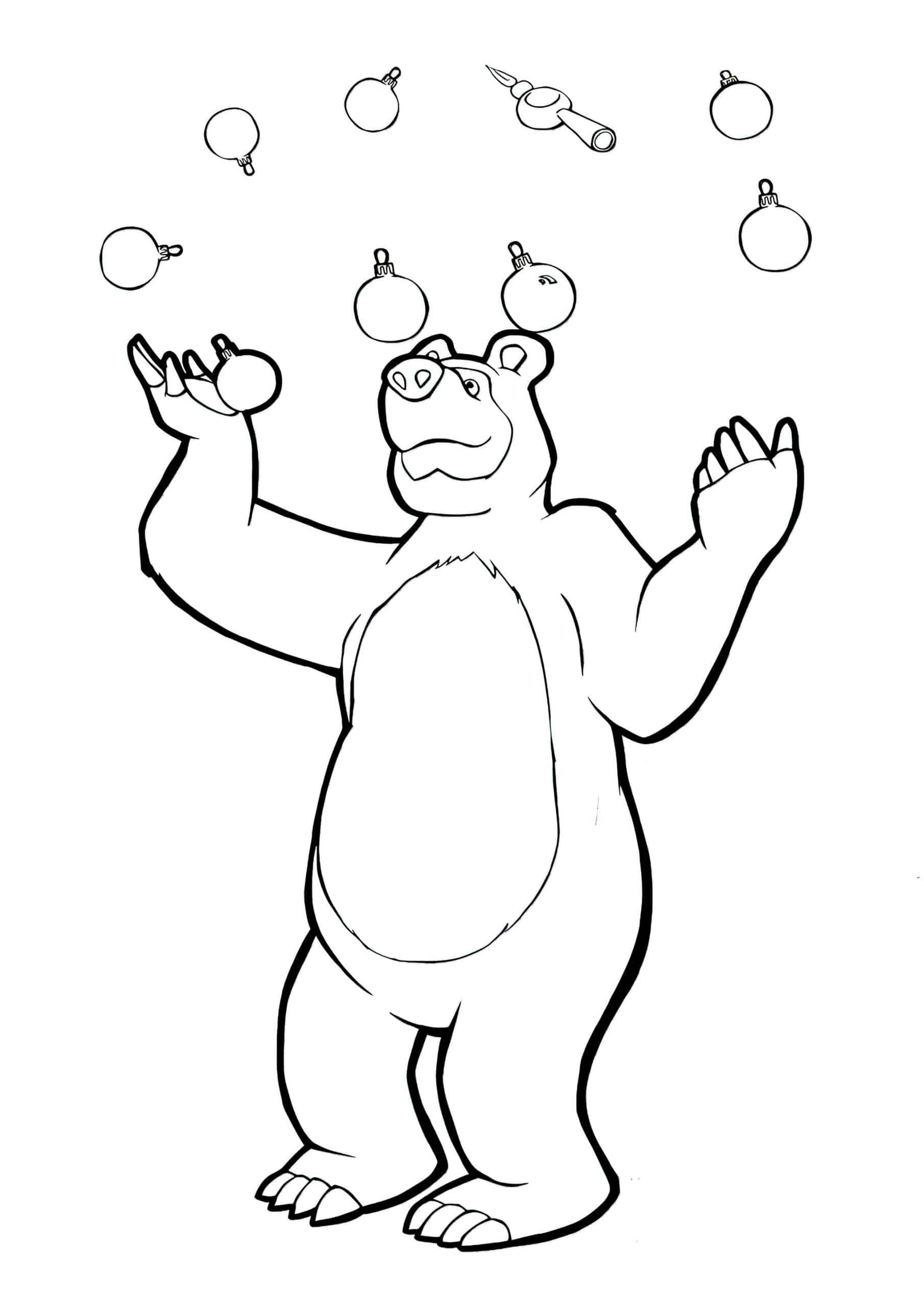 דף צביעה דוב  עם כדורים