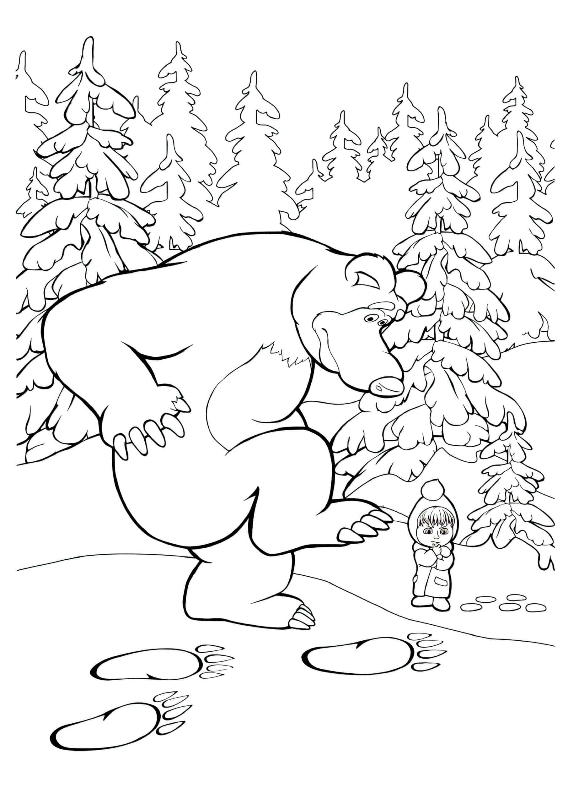 דף צביעה דוב משאיר סימנים בשלג