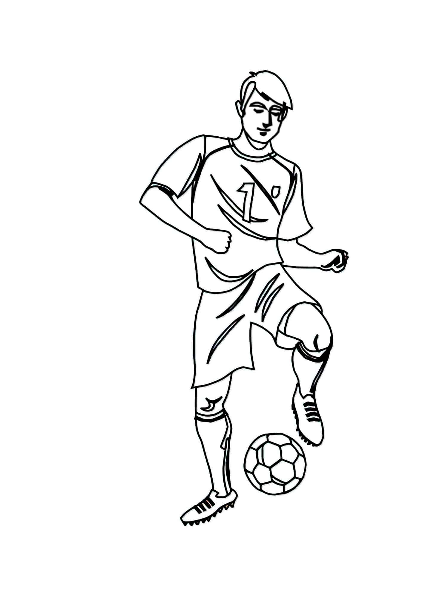 דף צביעה שחקן הכדורגל לוקח את הכדור