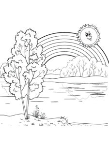 דף צביעה קשת ועץ