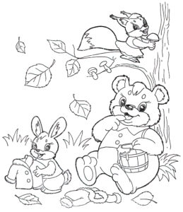 דף צביעה בעלי חיים ביער הסתיו