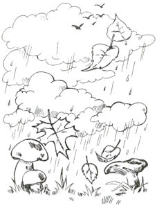 דף צביעה גשם בסתיו