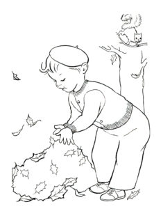 דף צביעה ילד אוסף עלים