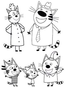דף צביעה משפחת חתולים